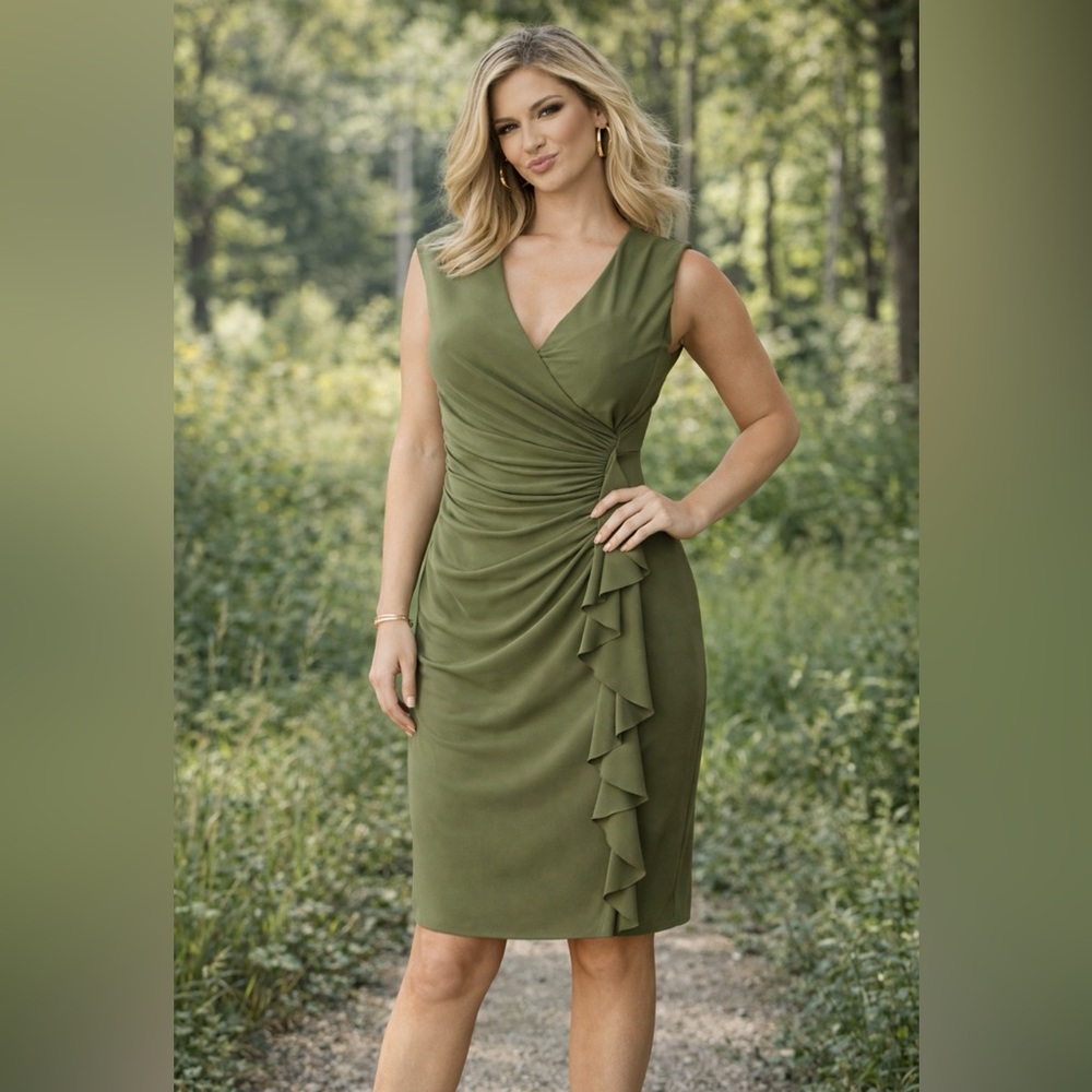 American Living Ralph Lauren Dress Green 6 Career Church Stretch Sheath Washable